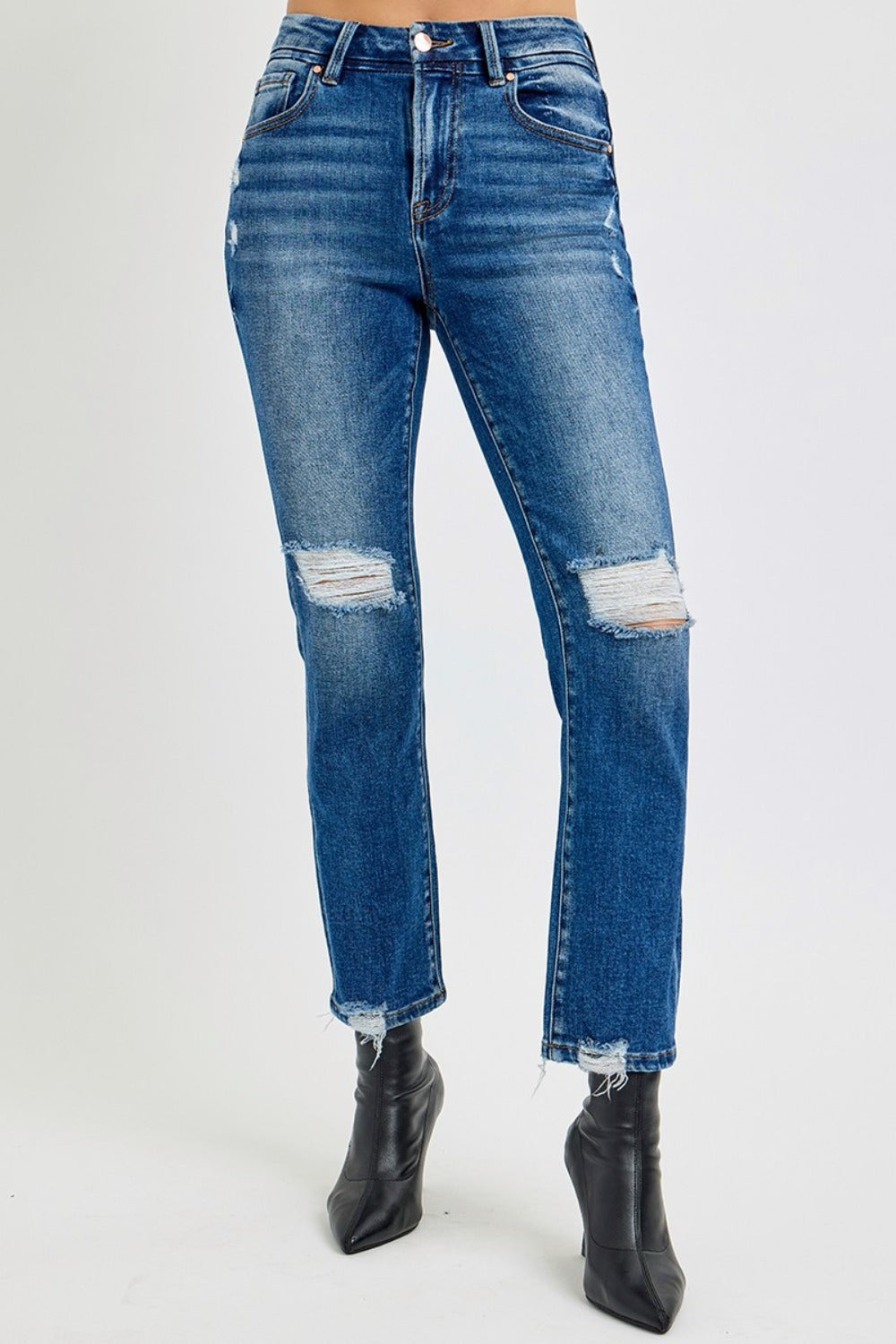 RISEN Full Size High Rise Distressed Crop Straight Jeans